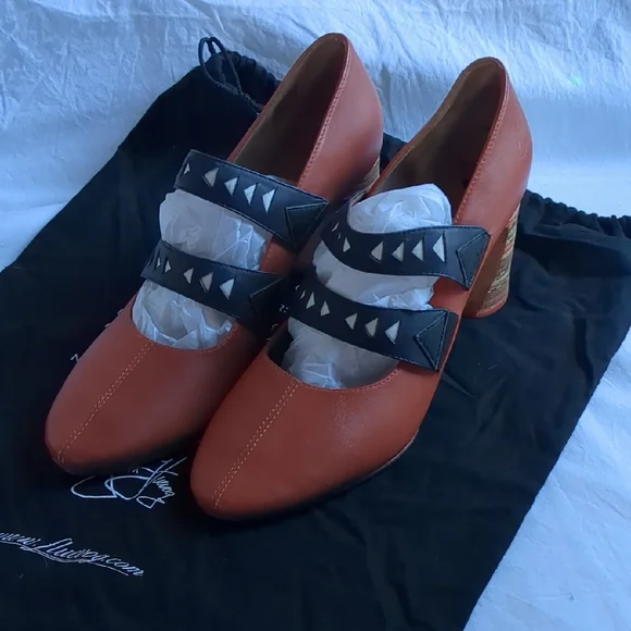 Fluevog Shoes Brown Leather Heels with Black Straps 9.0 - Picture 2 of 11